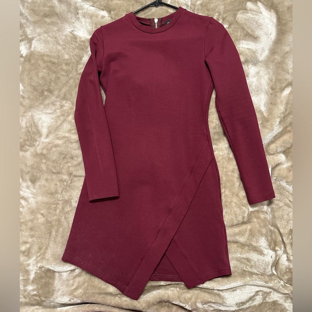 Tight long sleeve mini dress - Burgundy